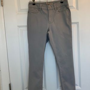 Size 3 Light Grey stretch straight leg dungarees Like New. From waist 33”